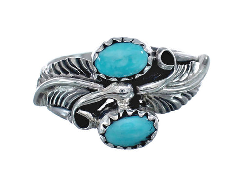 Navajo Leaf Turquoise Genuine Sterling Silver Ring Size 7-1/4 AX126506